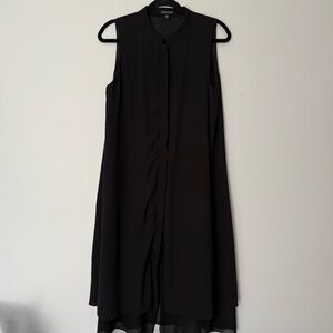 Eileen Fisher Mandarin Collar 100% Silk Lined‎ midi dress in black S